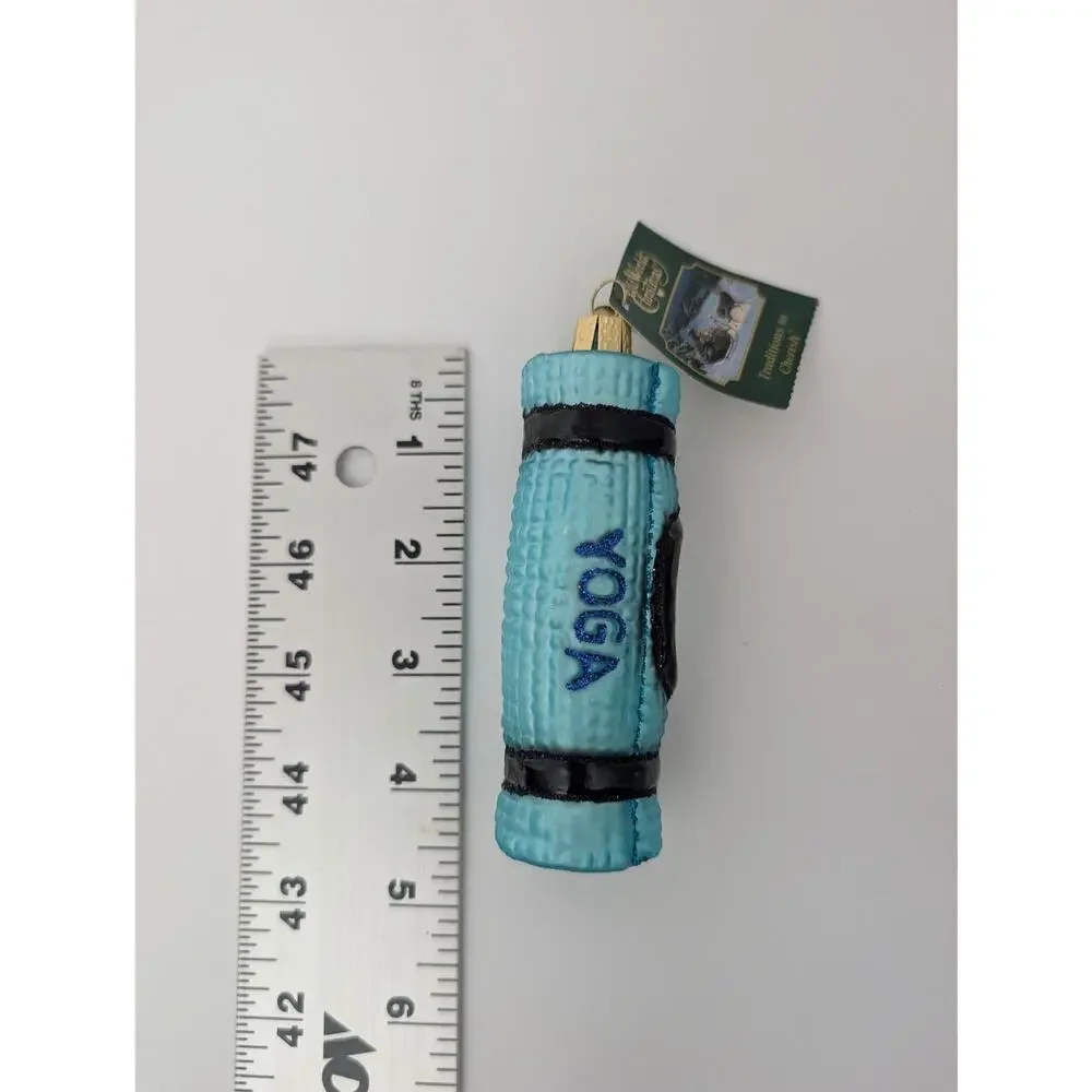 Old World Christmas Yoga Mat Glass Ornament Light Blue Fitness Zen
